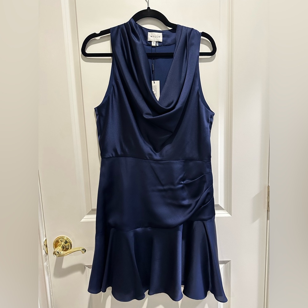 Milly Midnight Blue Cowl Neck Midi Dress